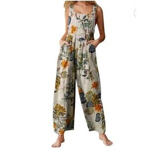VONDA women’s Boho  Bohemian Jumpsuit Vintage Floral Print Sleeveless cotton 5XL